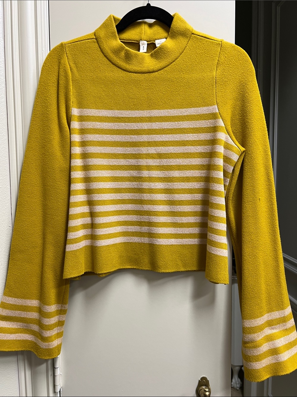 Moth Mustard Yellow Striped Mock Neck Sweater